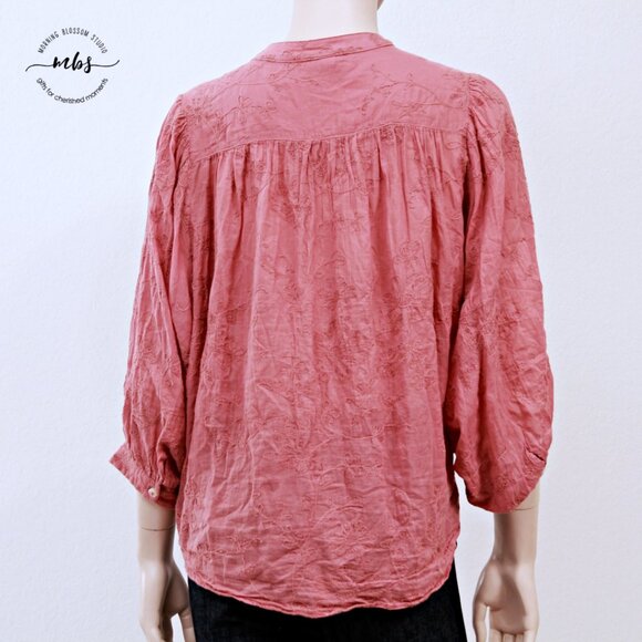 Anthropologie Pilcro the Tavi Embroidered Button Down Blouse Pink Women S - Picture 9 of 14